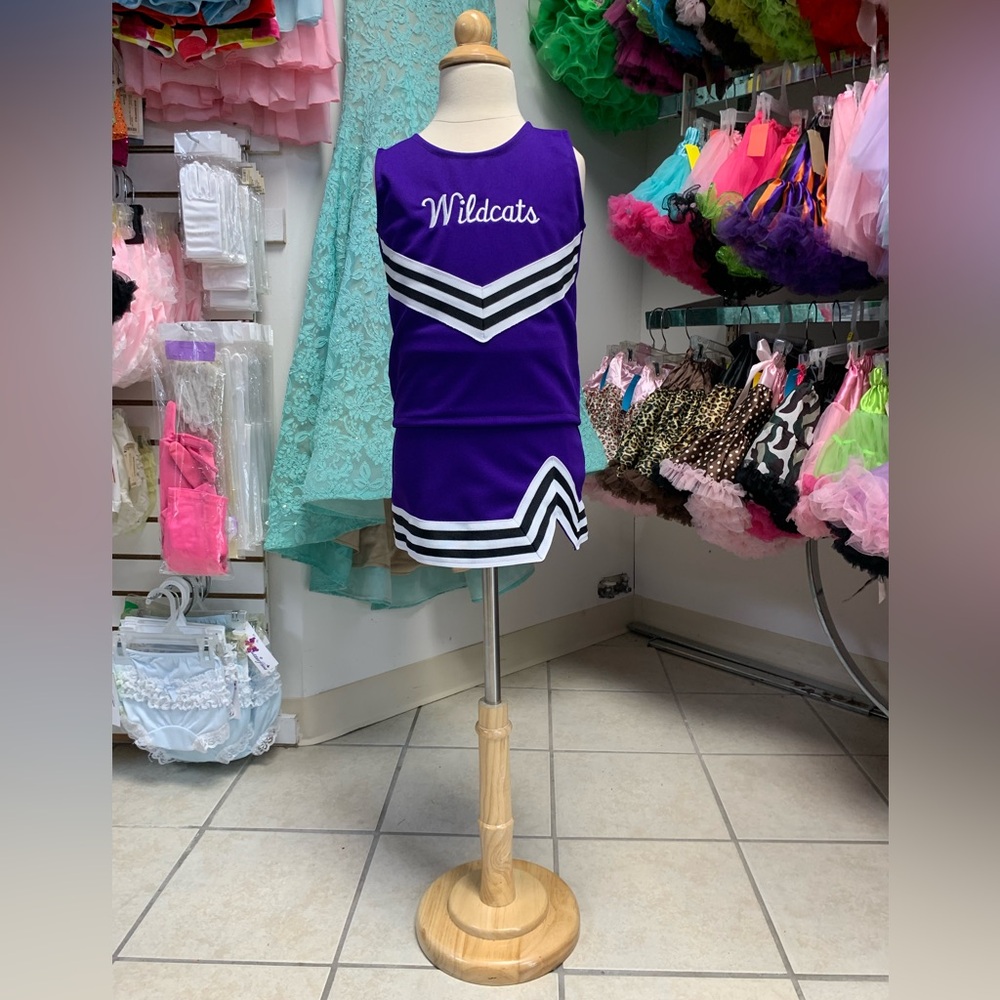 Childs 4-8 Purple & White Wildcats Logo Cheerleader Cheerleading Uniform Set NWT